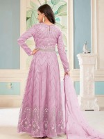 Light Lavender Butterfly Net Designer Anarkali Salwar Kameez